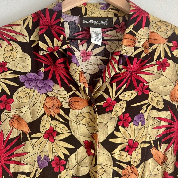 Vintage 90s Sag Harbor Petite Two Piece Floral Short Sleeve Button Midi Skirt - Picture 5 of 13